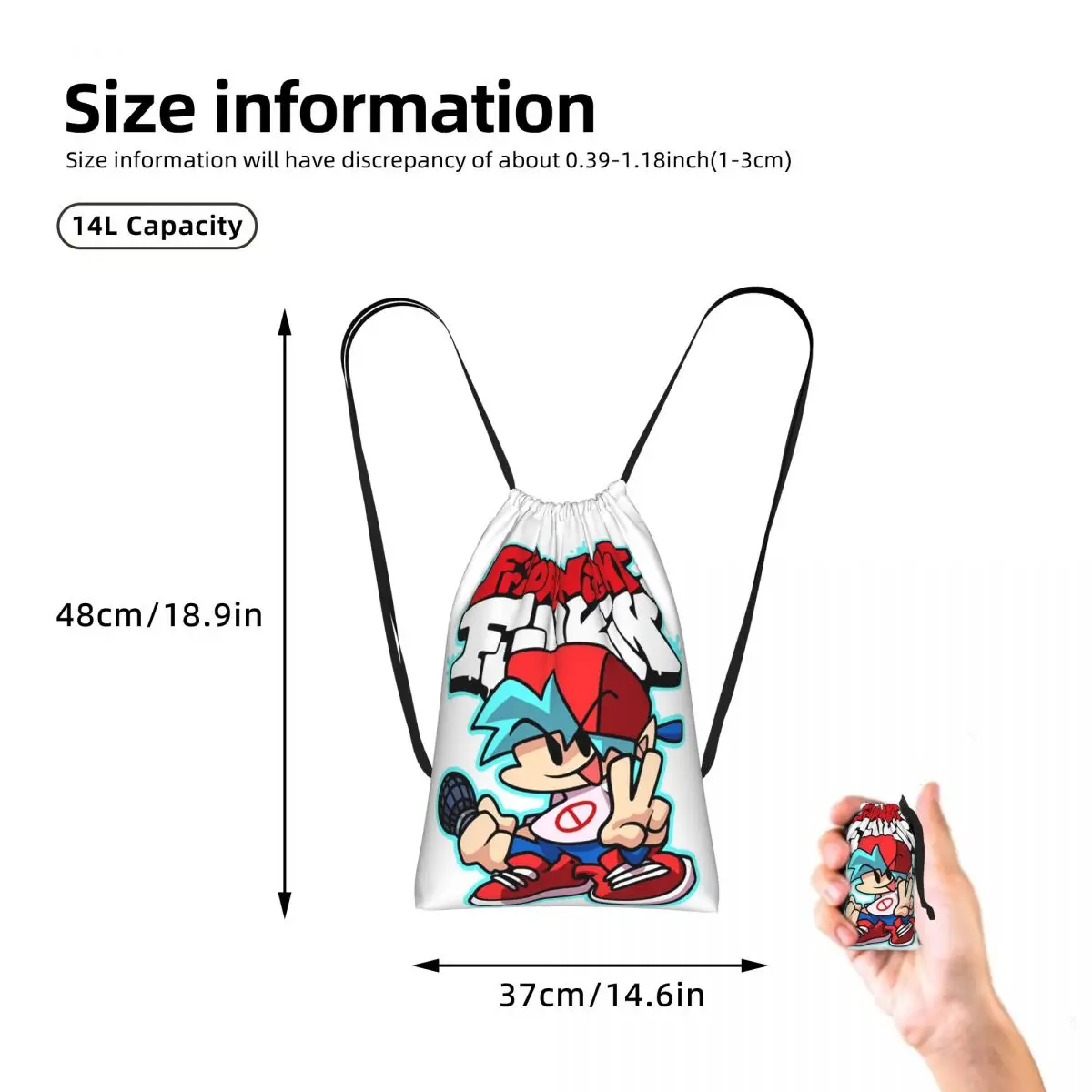 Friday Night Funkin Drawstring Backpack Sports Gym Bag Lightweight Foldable Storage Drawstring Bag for Men Women