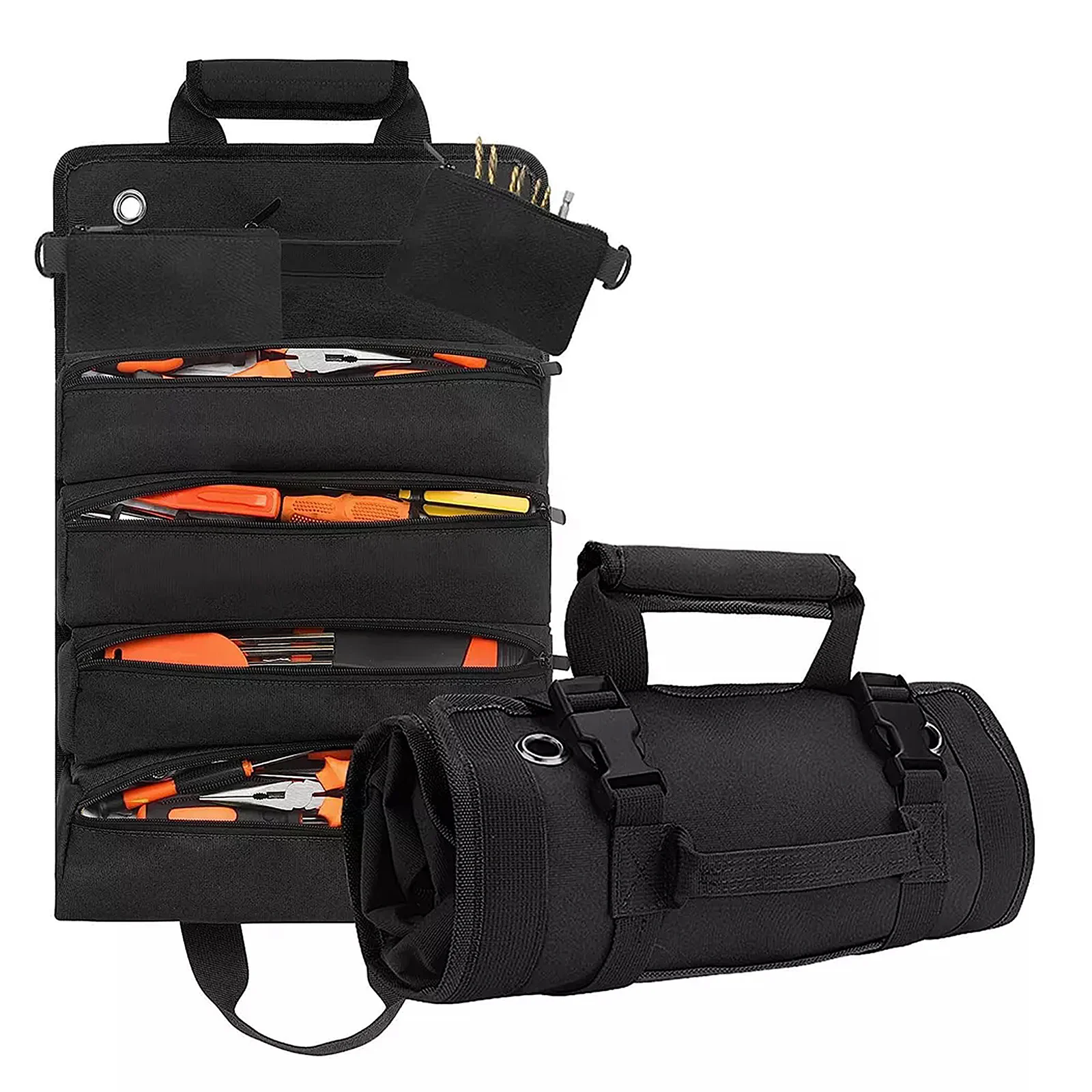 

Roll Up Tool Bag Heavy Duty Portable Organizer for Automotive Repair Tools Oxford Fabric with Multiple Compartments and Zippered