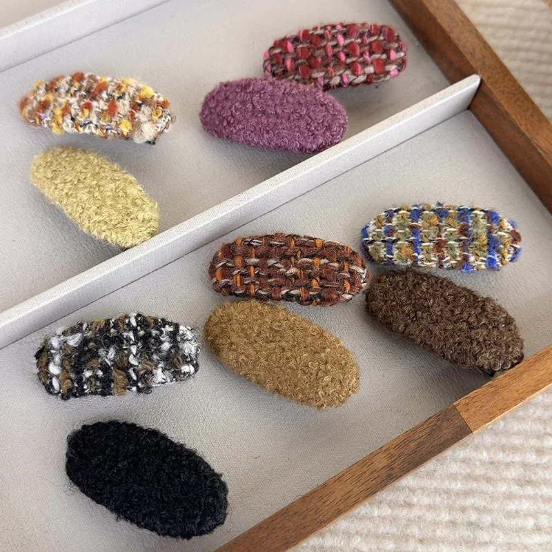 2 unids/set de horquilla de celosía ovalada de invierno para mujer y niña, pinzas para el cabello de felpa dulce, pasadores coloridos bonitos, accesorios para el cabello de moda