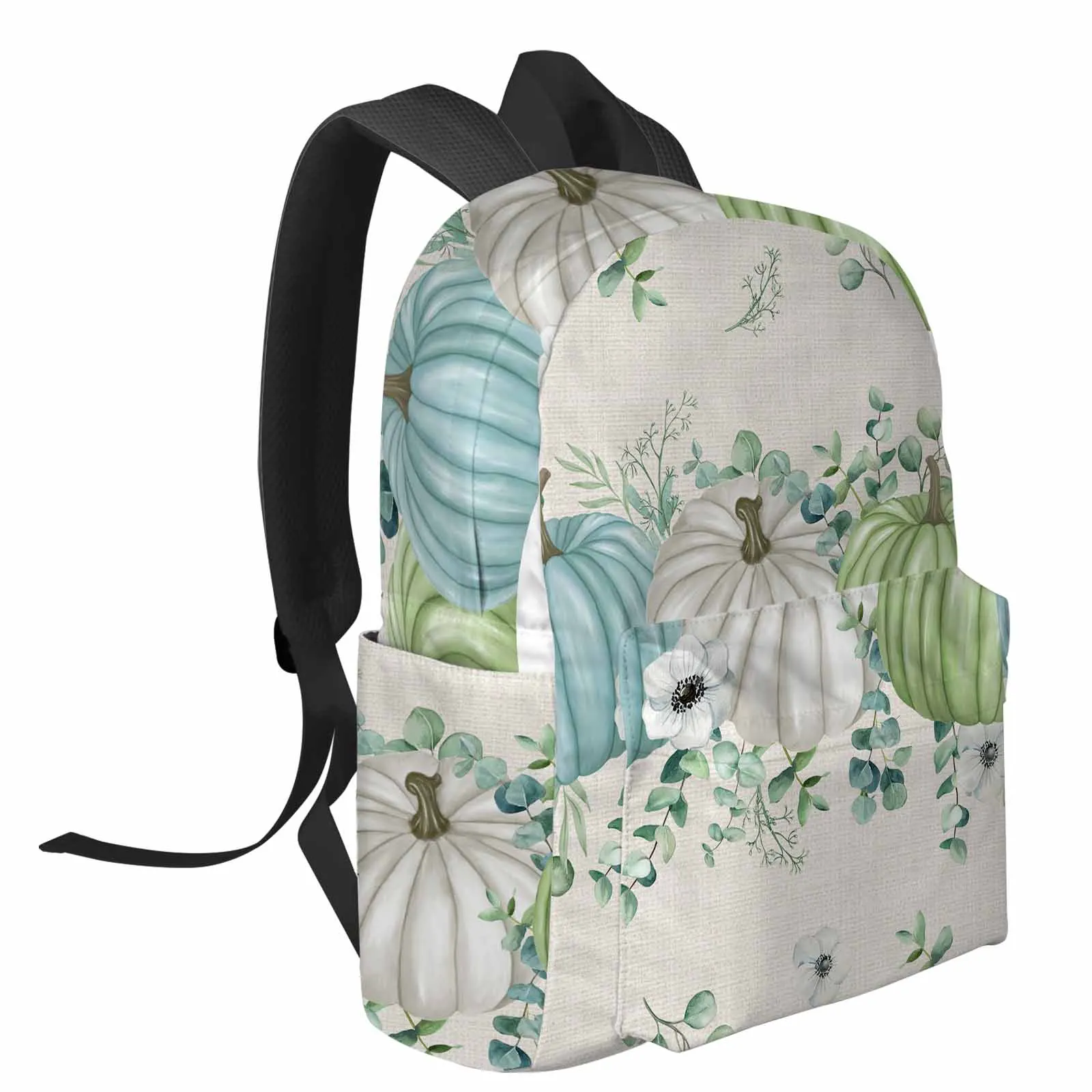 Blue Green Pumpkin Eucalyptus Leaves Backpack School Bags for Teenagers Students Laptop Bag Women's Casual Travel Backpack