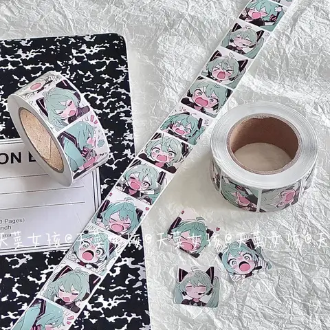 500 पीस जापानी क्लासिक एनीमे हत्सुने मिकू रोल स्टिकर हैंडबिल मटेरियल प्यारा उच्च उपस्थिति स्तर लिफाफा सीलिंग स्टिकर 6 best sales मिकू स्टिकर - №6