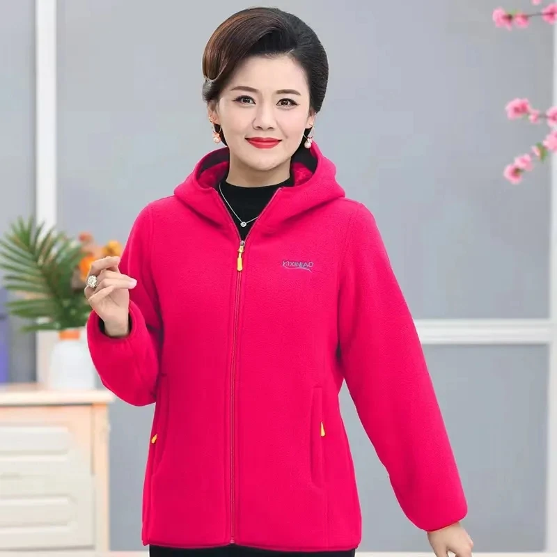 Polar Fleece Jacket Women 2024Autumn Winter New Coat Arctic Velvet Warm Outwear Female Hooded Large Size 7XL Elderly People Tops