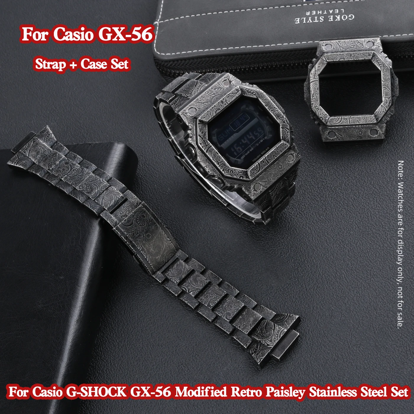 Retro Paisley Stainless Steel Kit For Casio G-SHOCK GX-56 Black Carved Metal Watch Band & Steel Case Shell Waterproof Replacemen