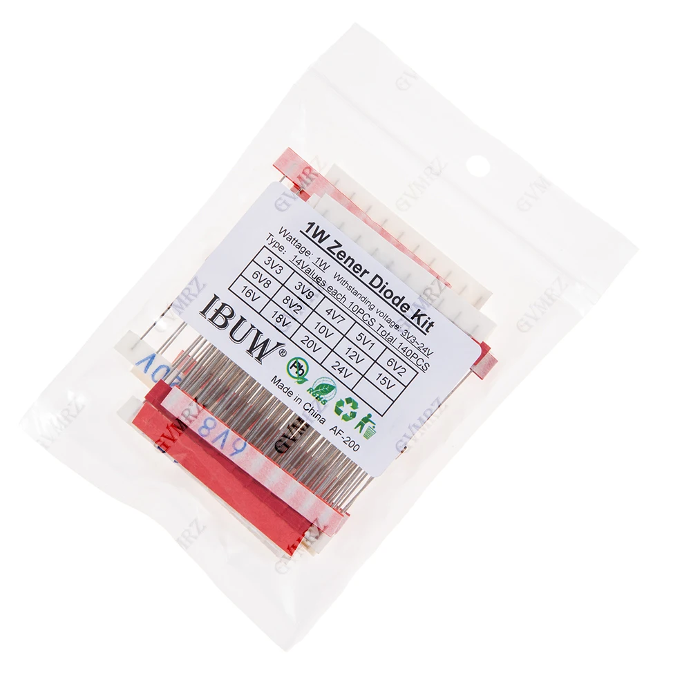 140pcs/Lot 1W Zener Diode Assorted Kit 3.3V-24V 14values*10pcs=140pcs Electronics Component Sample Set 3.3V 3V9 4V7 6V2 6V8 