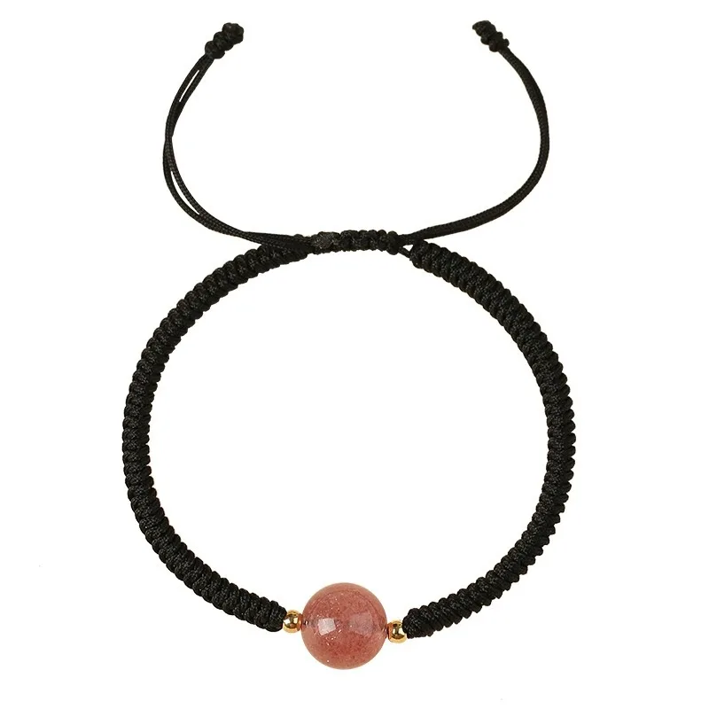 New Style Twelve Constellation Woven Red String Bracelet Strawberry Quartz Green Phantom Moonstone Unisex Couple Jewelry