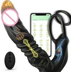 Controle APP Massagem de Próstata para Homens, Anel Duplo Do Galo De Silicone, Plugue Anal, Vibradores Em Forma De Dildo, Brinquedo De Sexo Anal Adulto para Casal Gay