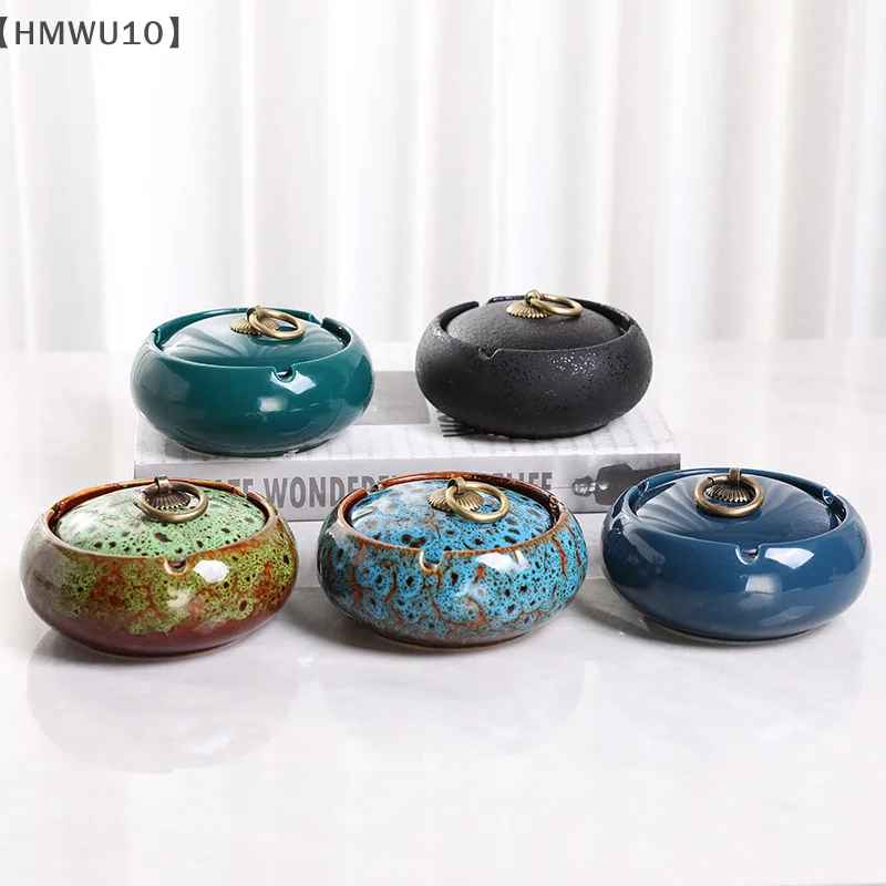 Creative Covered Ashtray, Retro Personalized Ceramic Ashtray, Home Living Room Office Windproof Extinguishing Ashtray