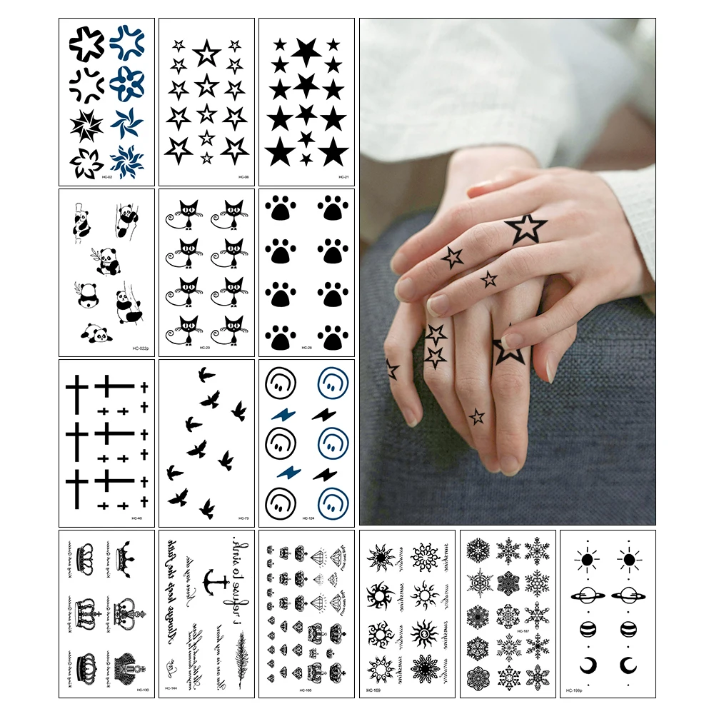 

15Sheet Small Finger Design Waterproof Temporary Tattoo, Long-Lasting, Realistic Fake Tattoo for Men and Women