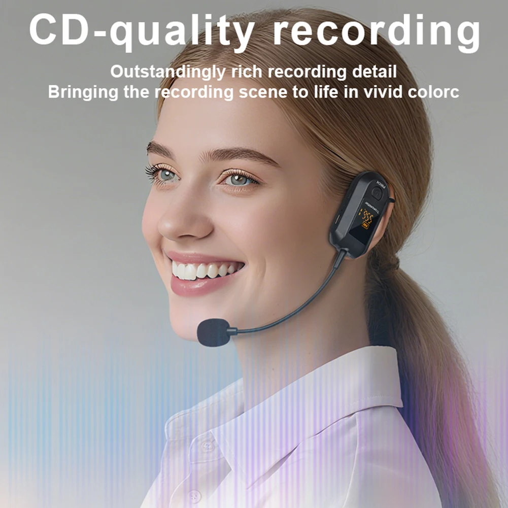 ชุดหูฟังไมโครโฟนไร้สาย 2.4G เครื่องส่งสัญญาณ 2 ใน 1 Mic Plug and Play ไมโครโฟนไร้สายสําหรับเครื่องขยายเสียงลําโพงการสอน