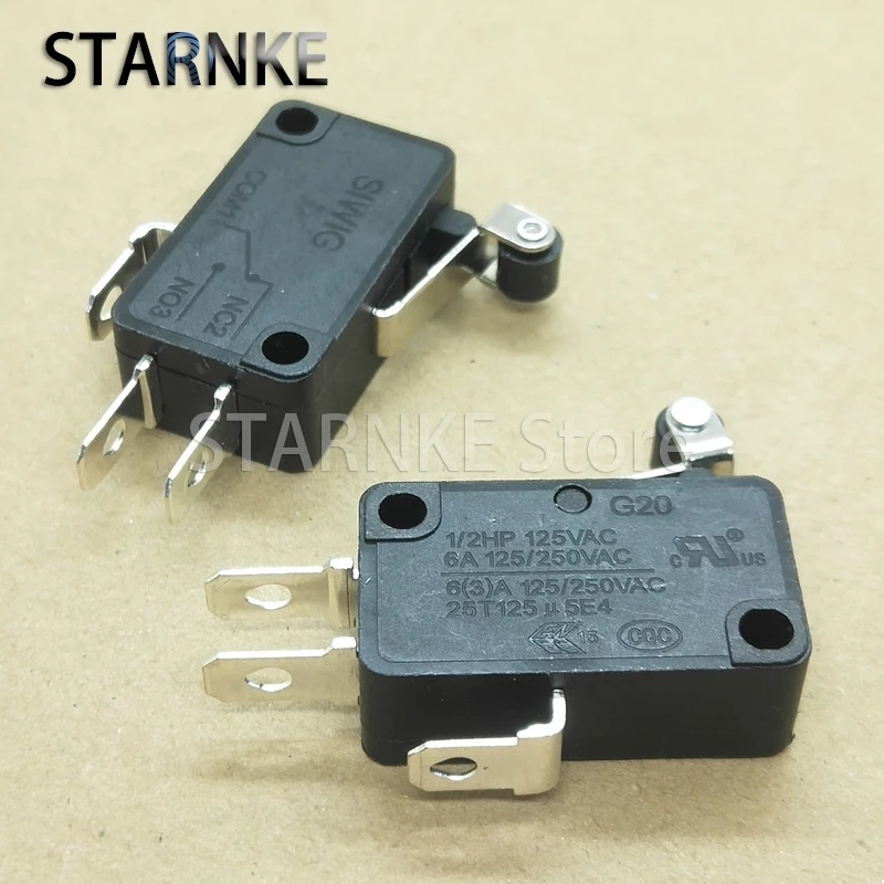 2PCS G20 Micro Switch 3Pins With Roller Travel Limit Switch 250V 6A Contact Switch