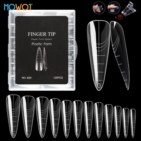MOWOT 120/140pcs Stiletto Dual Form Nail Mold with Nail Clips Full Cover False Nail Tips Poly Nail Gel Mold Extension Upper Form