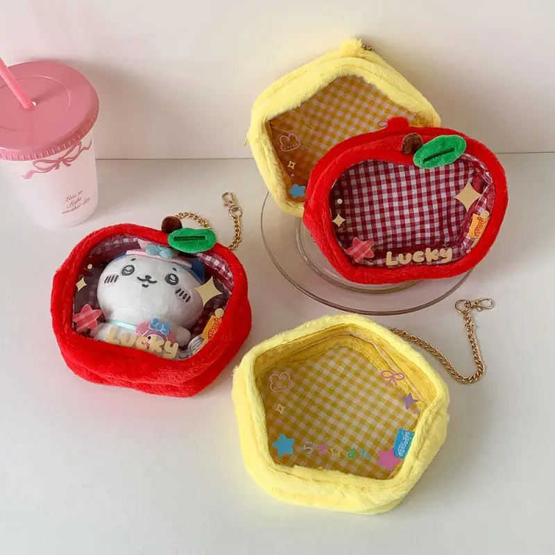1 Piece Mini Storage Organizer Bag Apple Star Plush Itabag Cute Coin Purse Pouch Keychain Wallet Transparent Toy