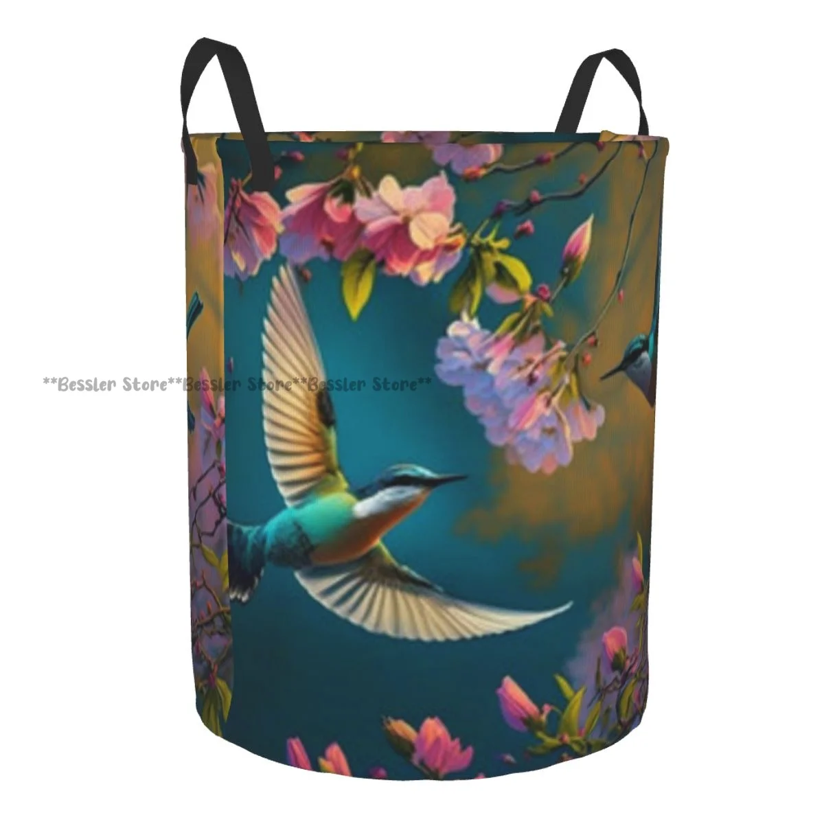 Dirty Laundry Basket Hummingbird Floral Wisteria Flower Blossom Spring Painting Folding Clothing Storage Bucket