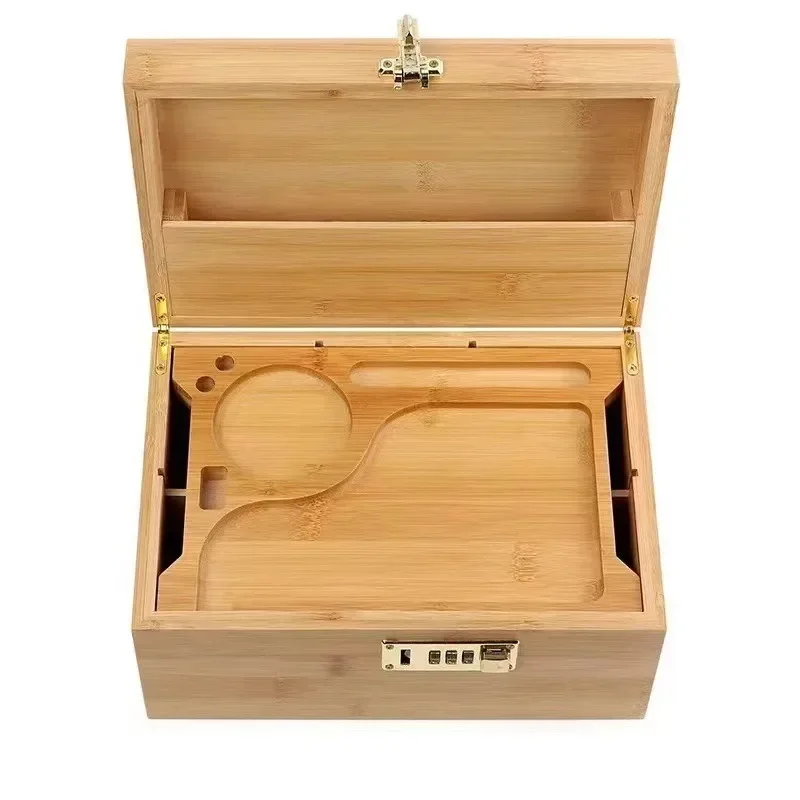 Bamboo Storage Box Solid Wood Clamshell Cigarette Rolling Tray Tea Storage Case Storage Box with Lock