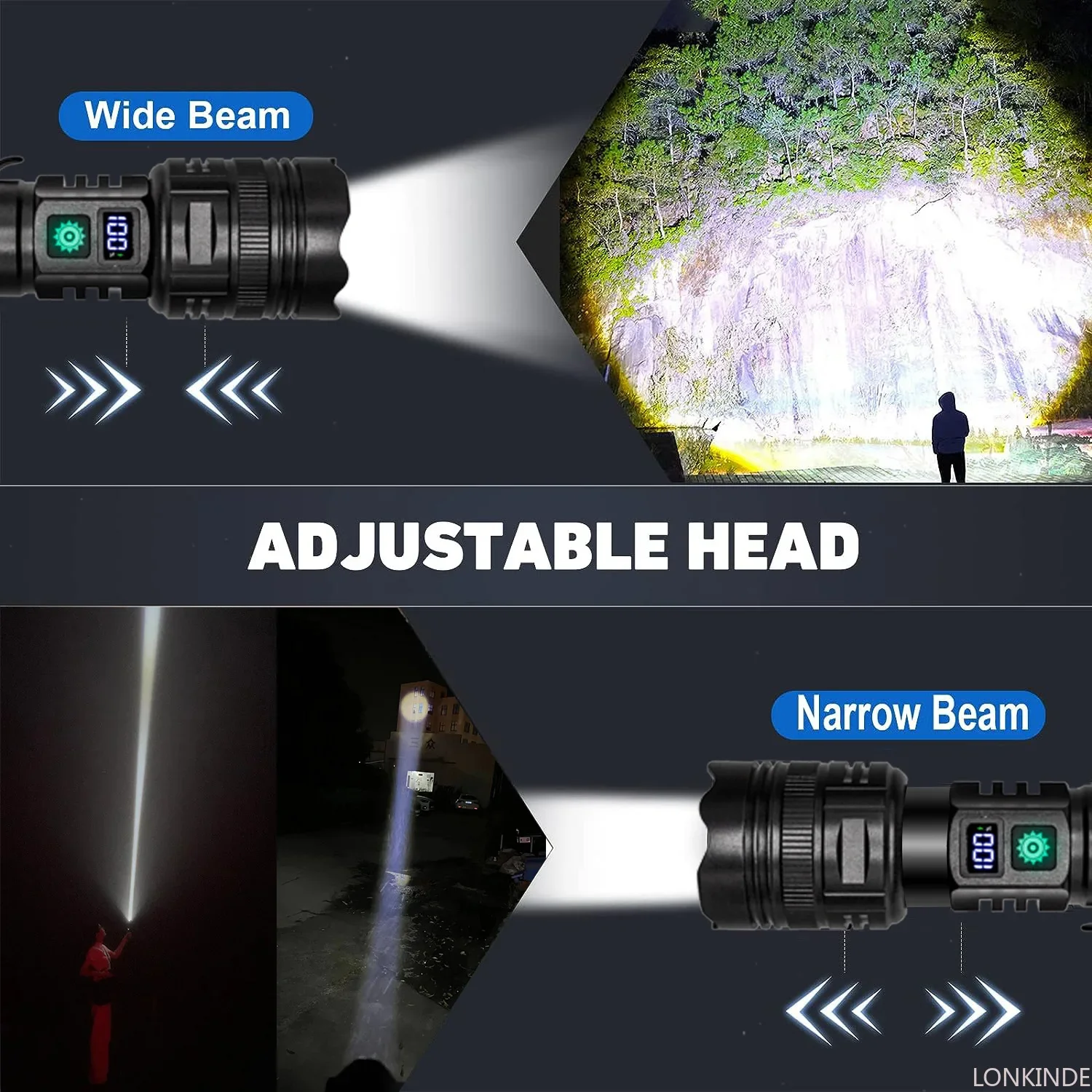 1500m White LED Flashlight Super Bright Type-c Recharging Torch Powerful LED Flashlights Zoom With Clip Lamp Tactics Lanterns