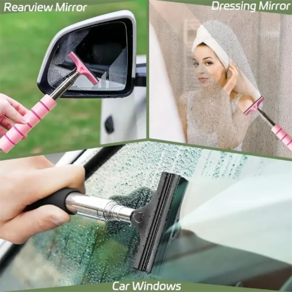 

Stainless Steel Car Rearview Mirror Wiper Layered Brush Head Portable Design Auto Mirror Wash Cleaning Brush Rubber Squeegee