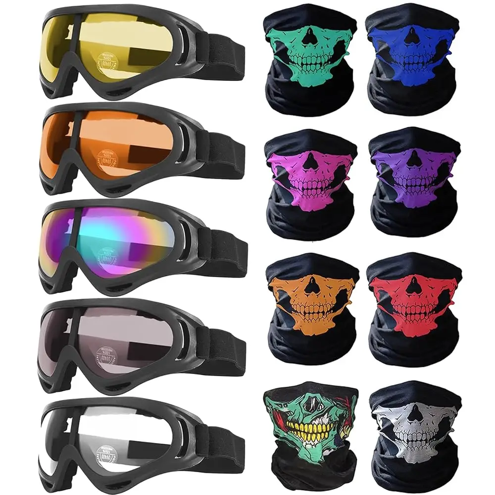 

Free Shipping 13PCS Motorcycle Set, 5 Dirt Bike Ski Goggles UV Protection Dustproof Windproof Safety Glasses with 8 Skull Face M