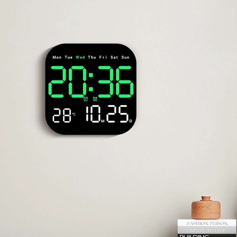 Digital Wall Clocks Temperature Date Week Dispaly Electronic Table Clock 12/24H Wall-Mounted LED Alarm Clock Remote