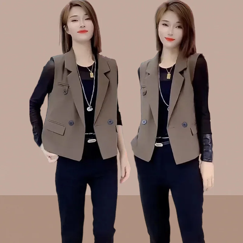 デザインセンススーツベスト女性の春秋のファッションチョッキ上着ノースリーブコート 2025 新しいショートベストジャケット女性