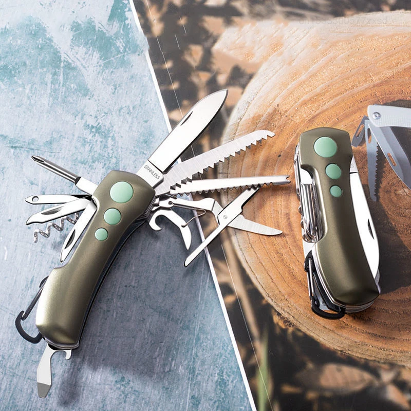 Camping Survival Knife 15 In 1 Stainless Steel Swiss Mini Folding Keychain Knife Multi-fuction Portable EDC Survival Tools