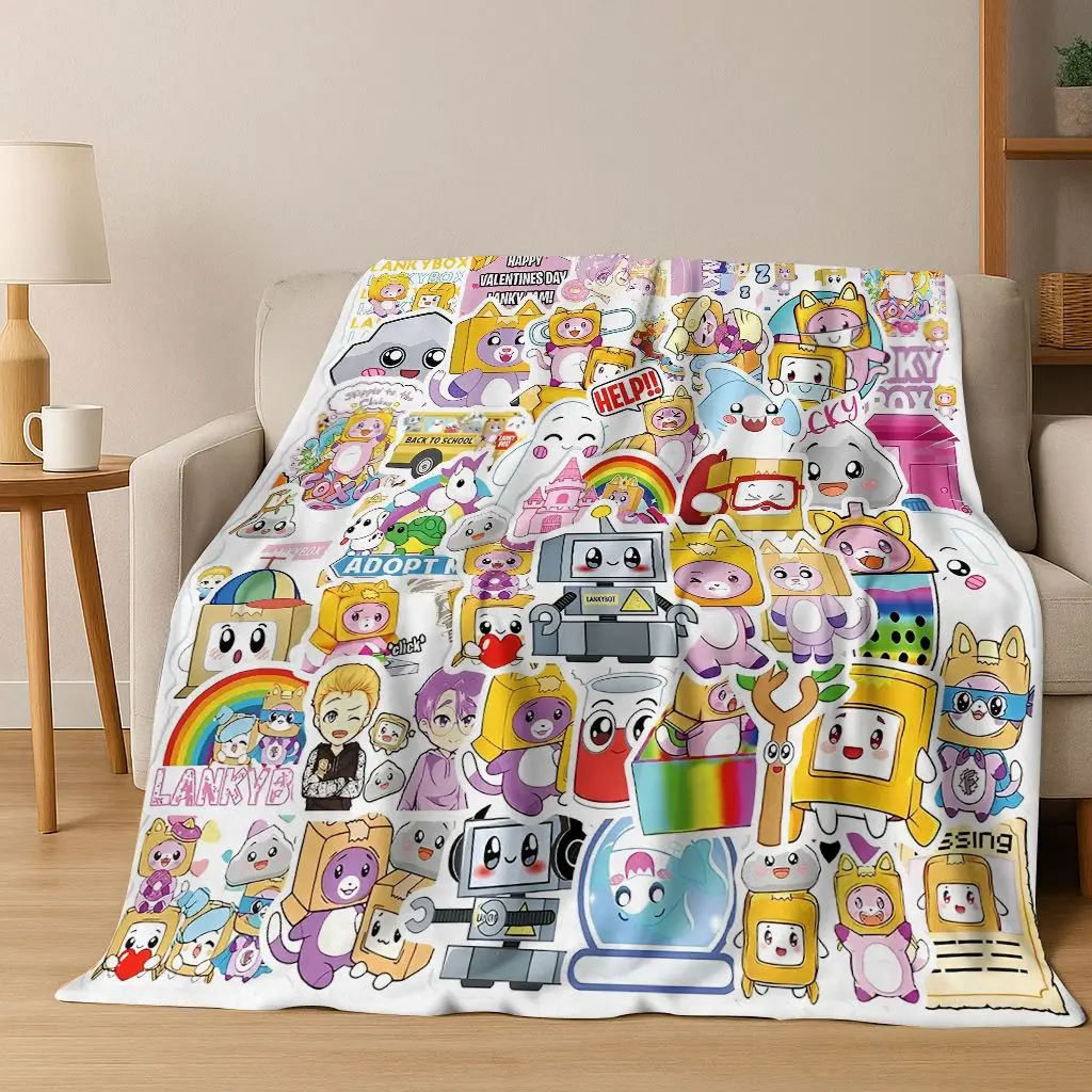 

Cartoon Lankybox Cute Foxy Boxy Rocky Flannel Blanket,Cozy Soft Throw Blanket for Home Bedroom Bed Sofa Picnic Cover Kids Gift