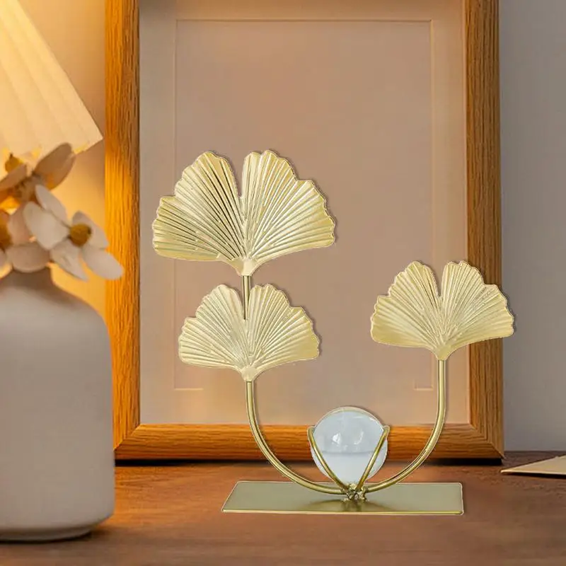 クリスタルの葉が付いた金属製のボール,机の装飾,創造的な手工芸品,家の装飾,リビングルーム,デスク