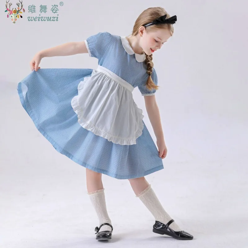 Disfraz de juego de rol de sirvienta Alice, vestido de sirvienta Lolita del país de las Maravillas, espectáculo de Halloween, vestido de actuación para niños, disfraz de fiesta elegante para niña