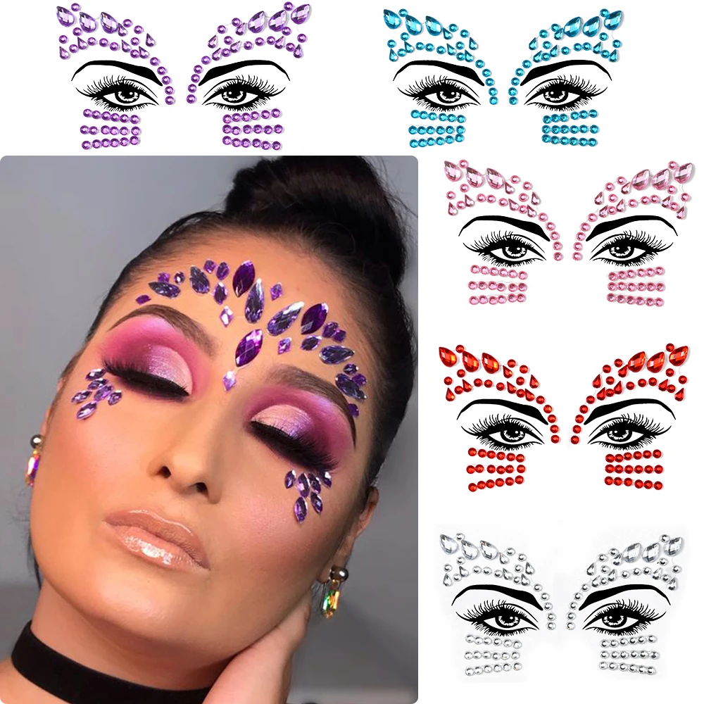 3D Sexy Face Tattoo Crystal Stickers Temporary Tattoos Glitter Fake Tattoo Rhinestones Masquerade Women Party Face Jewels Tattoo