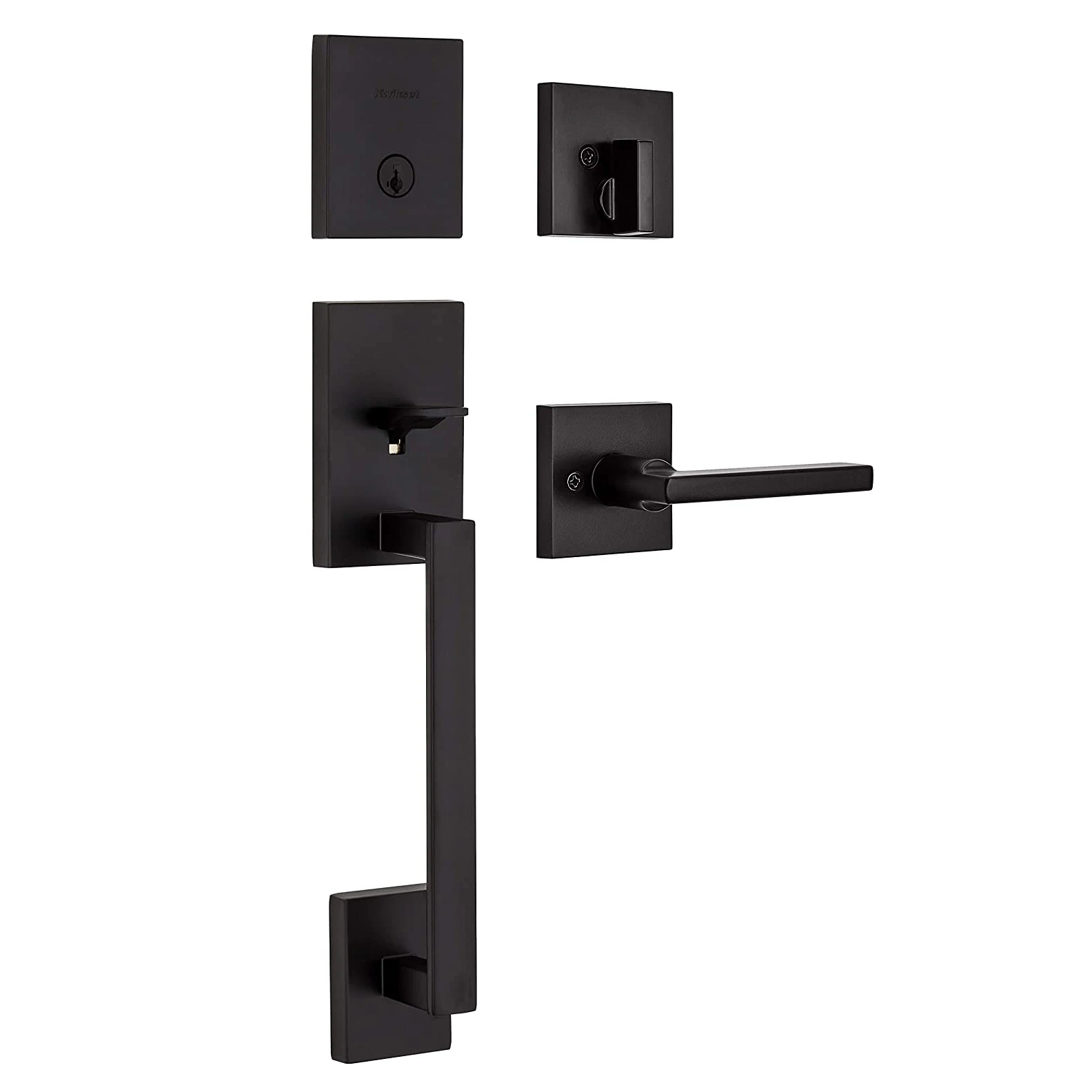 American Square Black Solid Wood Door Handle Single Cylinder Low Profile Front Lock Interior Room Door Lock Set