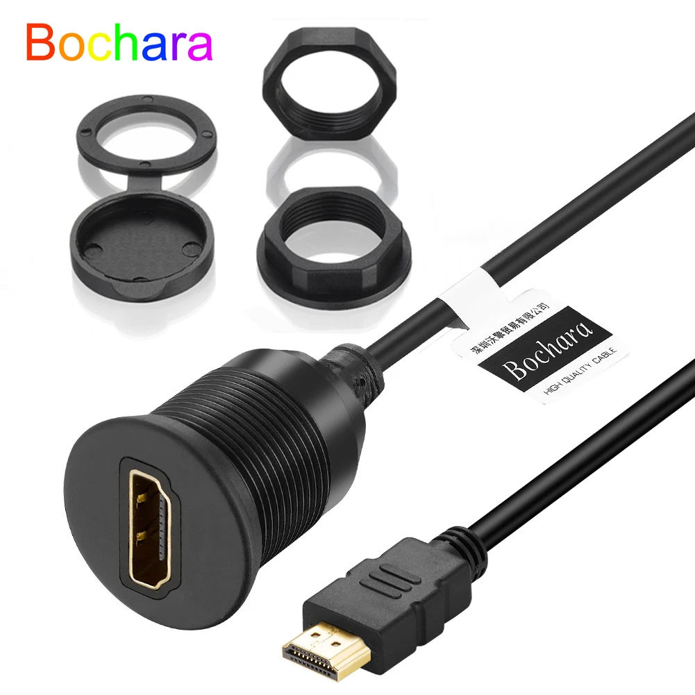 Bochara Dashboard HDMI-Compatible Extension Cable Male to Female 4K x 2K @60Hz Flush Mount Panel Cable For Car Motorcycle 1m 2m