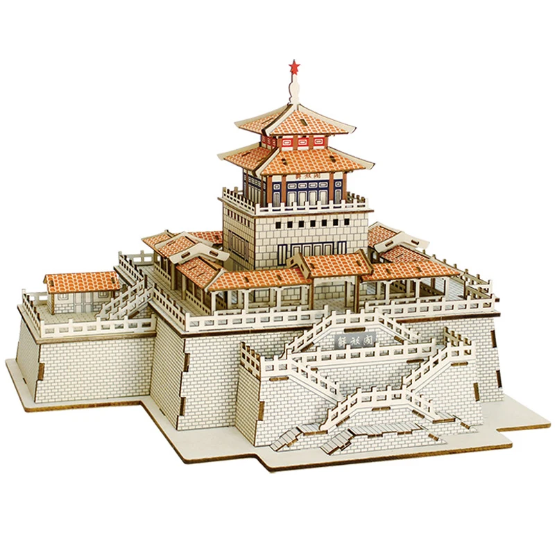 3D Wooden Puzzles Chinese Pavilion DIY Assembly Model Kits Famous Architecture Jigsaw Kids Toys For Children Christmas Gifts