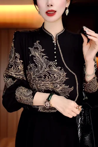 Camisa de cuello suelto con estampado Vintage a la moda para mujer, Top fino elegante adelgazante de nuevo estilo para principios de primavera