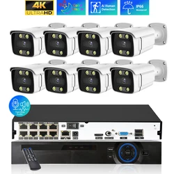 8CH H.265 POE CCTV NVR System 4K Ai Colorful Night Vision Waterproof IP Camera 8MP Two-Way Audio Video Security Camera Set
