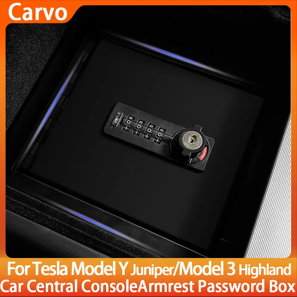 

For Tesla Model Y Juniper 2025 Model3 Highland Armrest Password Storage Box Car Center Console Safe Lock Anti-Theft Accessories