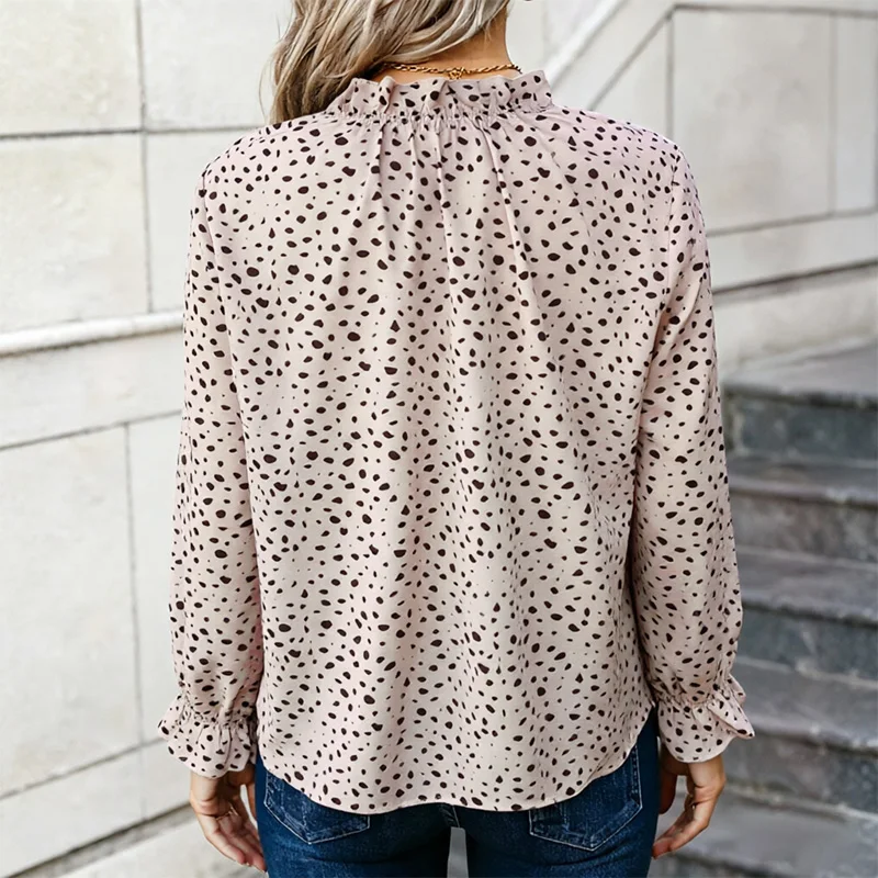 Plus-Size Women's Shirt, Leopard Print Long-Sleeve Ruffled Round-Neck Casual Workwear Top, Loose Fit, Perfectly Accentuates the view 2