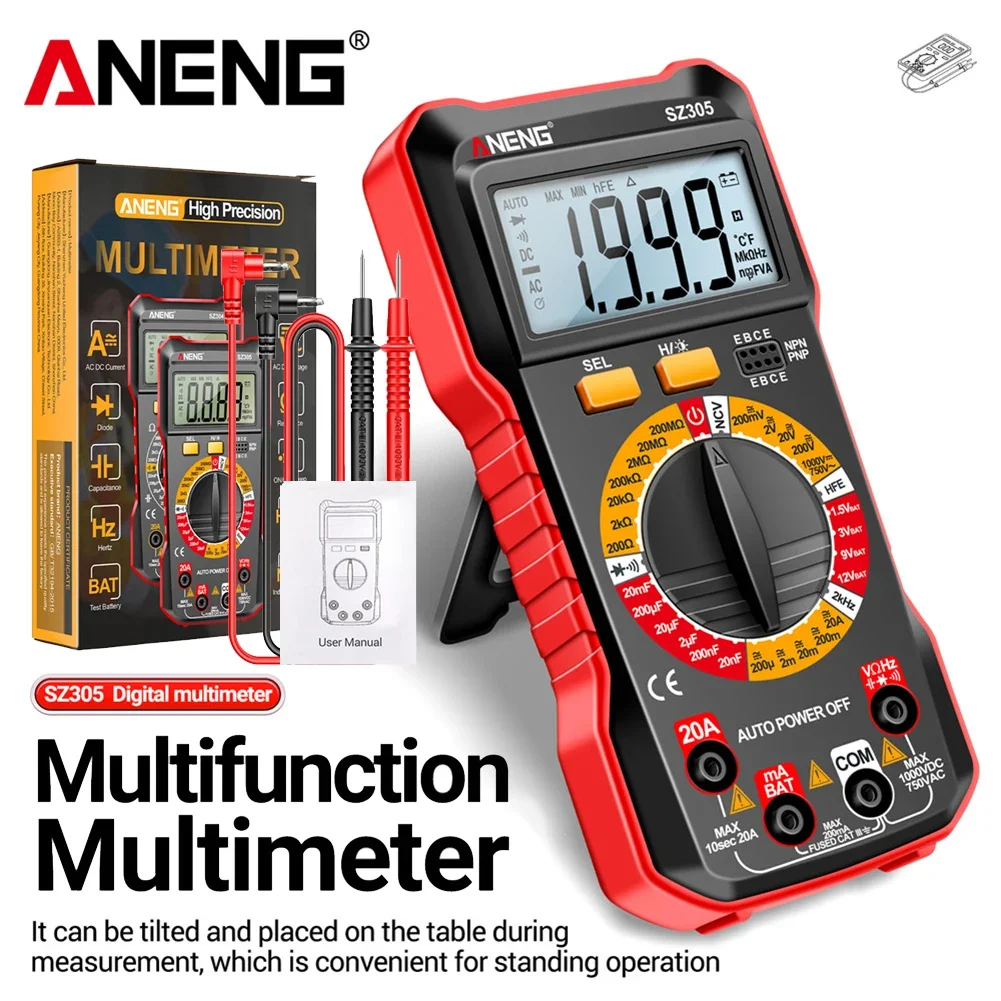 ANENG SZ305/SZ304 Digital Multimeter Resistance Meter 1999/2000 Counts Multimetro Auto-Ranging AC/DC Votage Current Ohm Tester