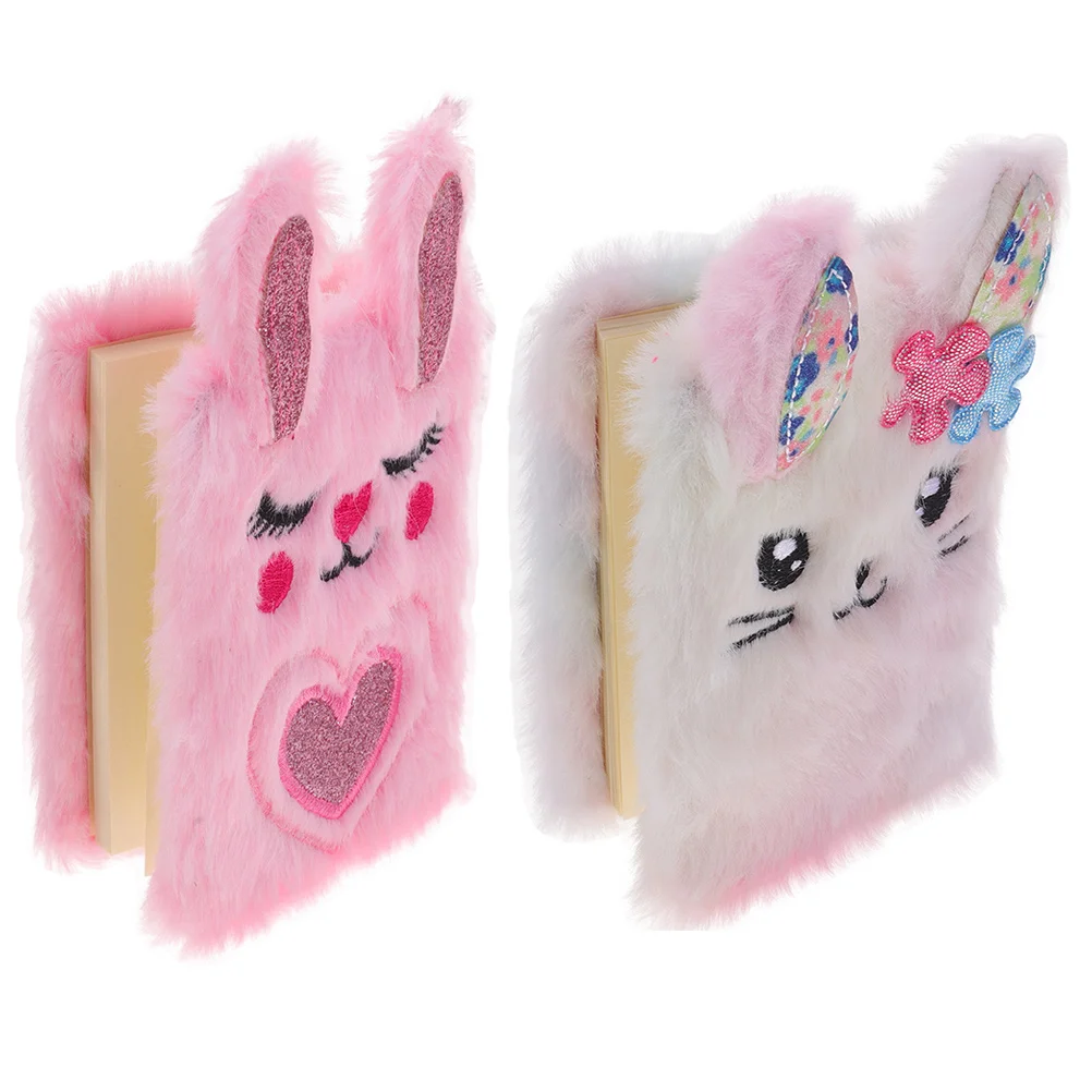 2Pcs Plush Notebook Cartoon Diary Girls Mini Pocket Dyed Cover Journal Writing Book Daily Travel Note Accessories
