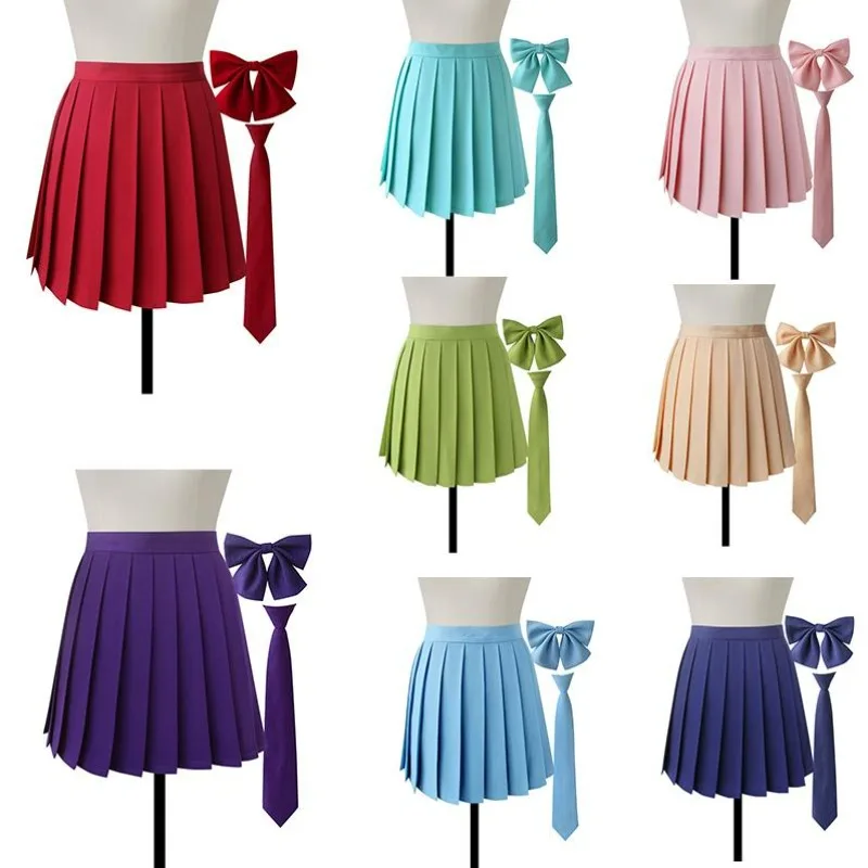 

High Waist Skirt With Bowtie Ladies Summer Women A Line Harajuku Korean Black Mini Pleated Skirt For School Girl Uniform