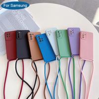 Crossbody Lanyard Silicone Case For Samsung Galaxy A12 A51 A71 A22 4G 5G A03S M53 M52 M23 M33 A31 A21S A04 Cord Cover A 12 51 71