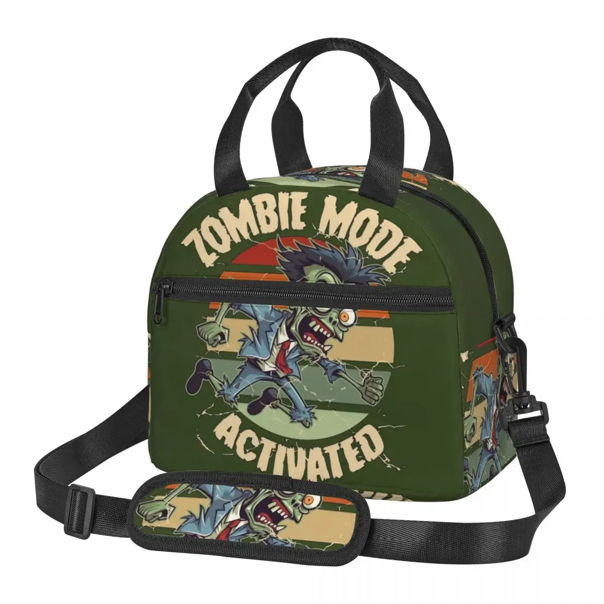 Zombie Mode Activated Product Large Insulated Lunch Bag With Adjustable Shoulder Strap Scary Spooky Cooler Thermal Bento Box