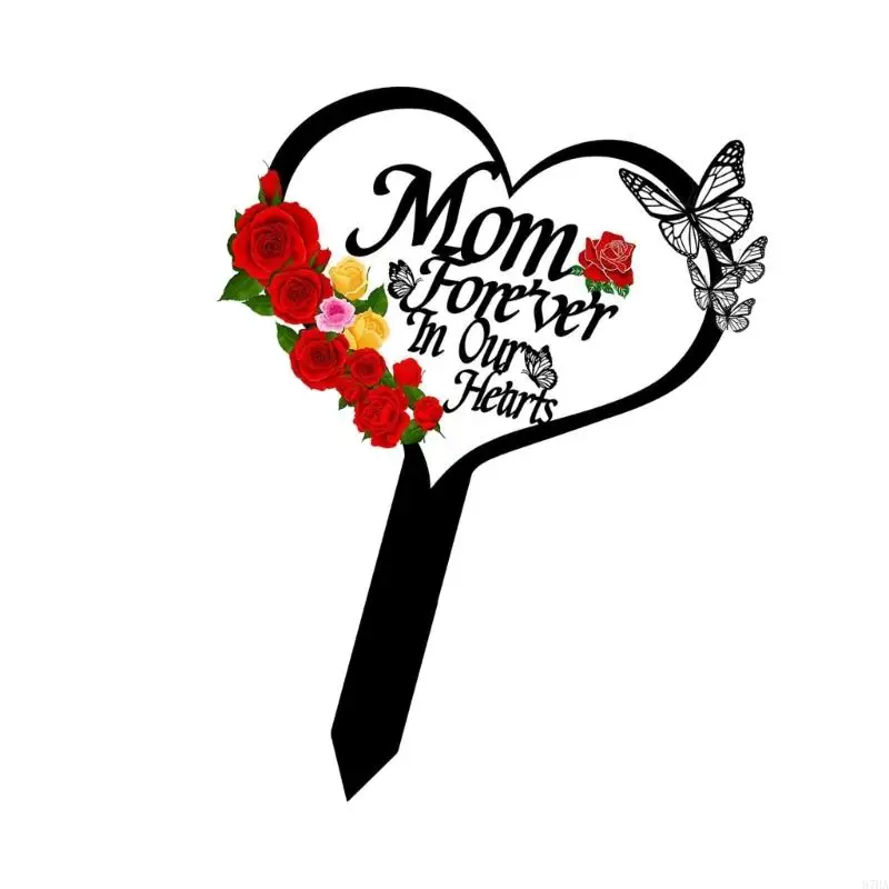 Metal Grave Marker for Mom/Dad Heart Shaped Mother Memorial Plaque with Butterfly Outdoor Cemetery Decoration Stake 87HA