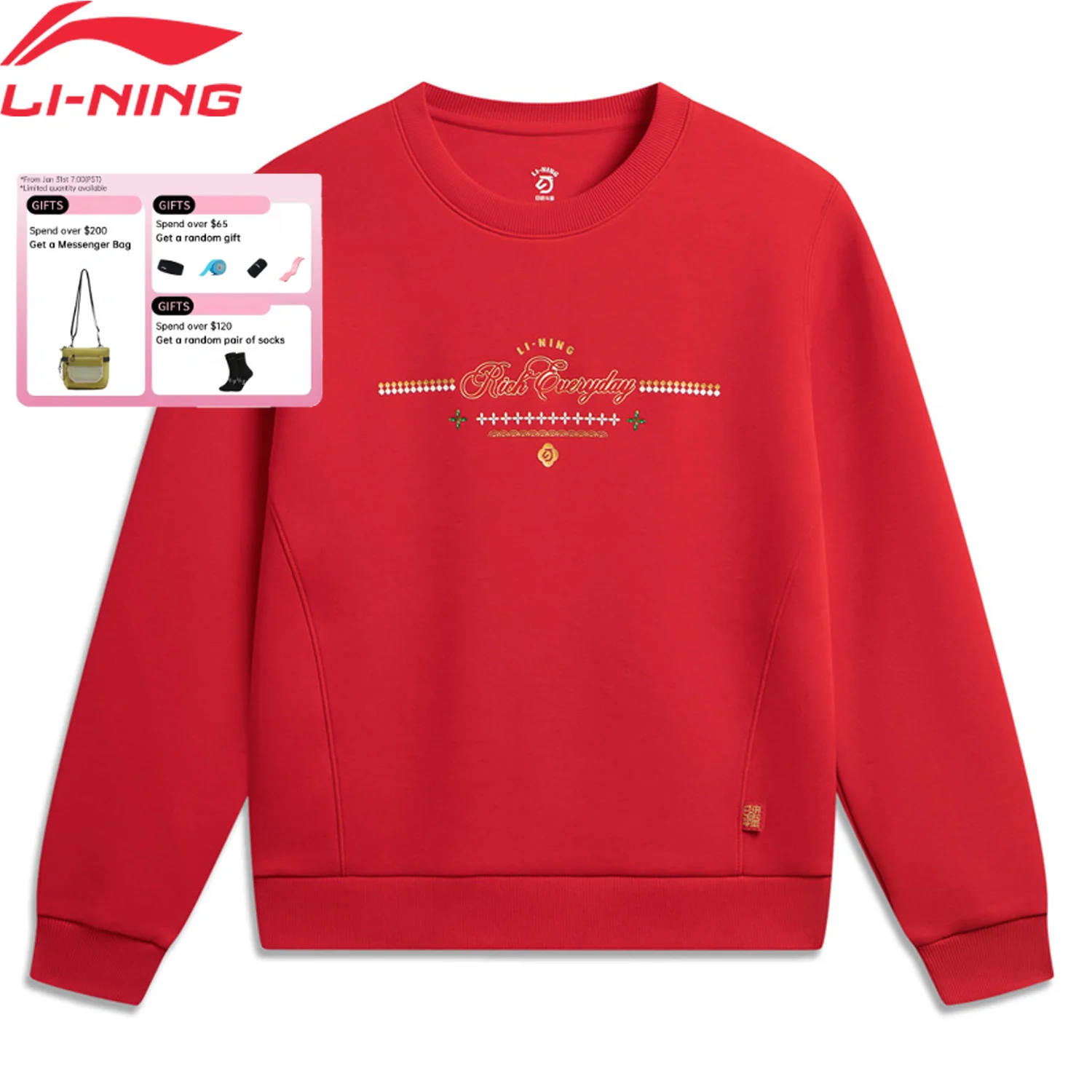 

Li-Ning Women's Sports Style Sweatshirts Round Neck Comfortable Fashionable LiNing Leisure Pullover AWDW106