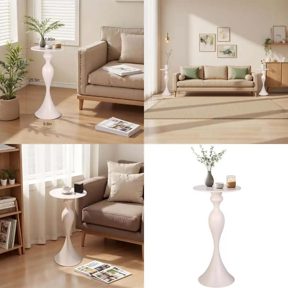 

Contemporary Metal Round Martini Side Table, Vintage-Inspired Accent for Small Spaces in Living Rooms and Bedrooms, White