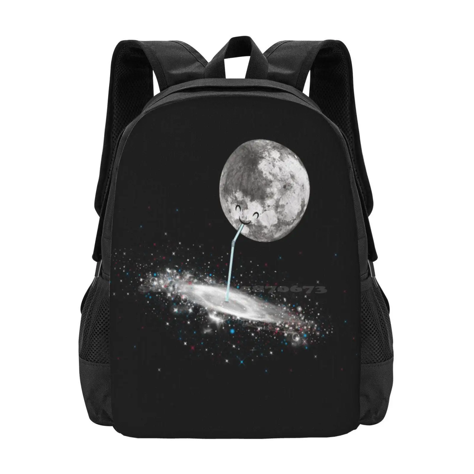 Luna Finds A Drink Pattern Design Laptop Travel School Bags Moon Space Stars Galaxy Universe Luna Milky Way Straw Cute Doodle