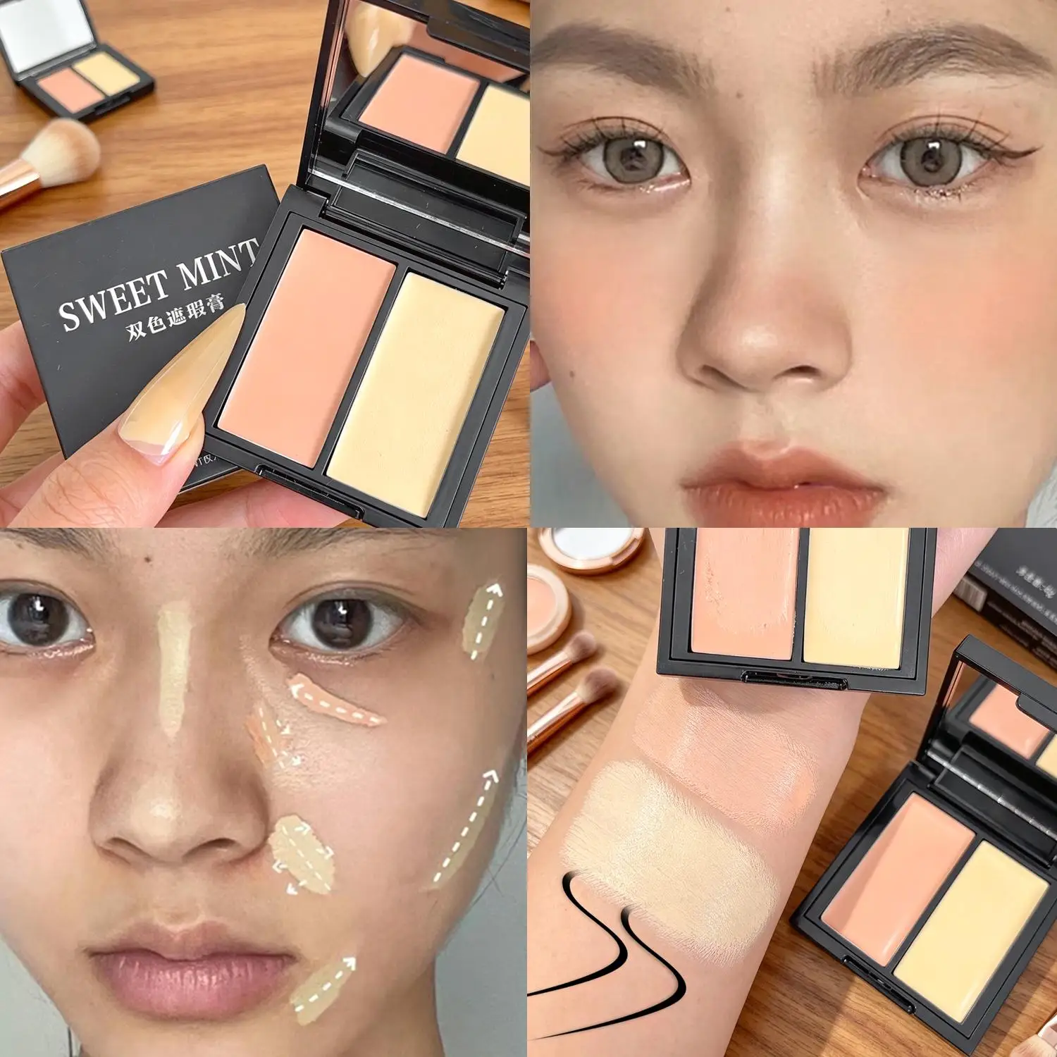Two-color Concealer Palette Covers Eyes Dark Circles Spots Pimples Black Groove Lasting Moisturizing Brighten Concealer Makeup