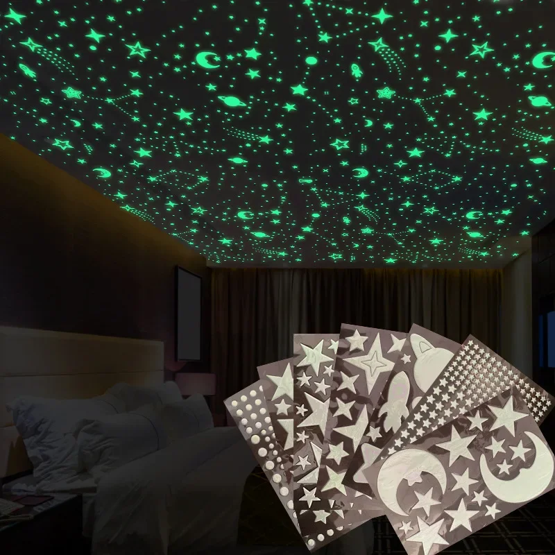 New 3D Bubble Luminous Stars Moon Dots Wall Sticker for kids room bedroom home decoration Glow in the dark DIY combination Stick