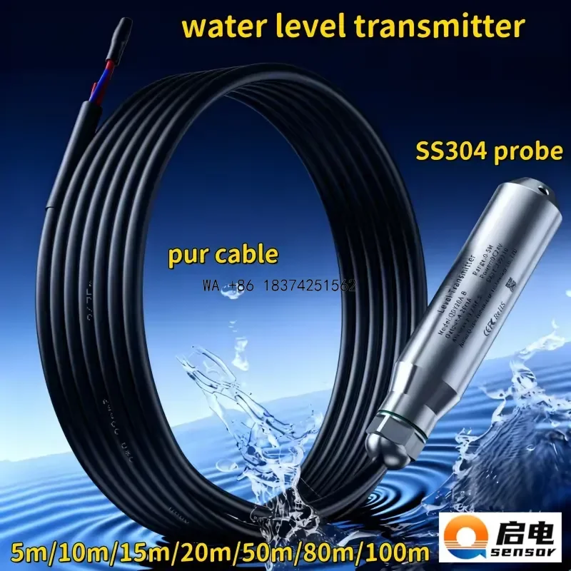 Wmwmnu Hydrostatic Level Sensor 4-20mA Water Level Transmitter 0-10V 5m 10m 15m 20m 25m 50m DC24V for Water Tank Wells