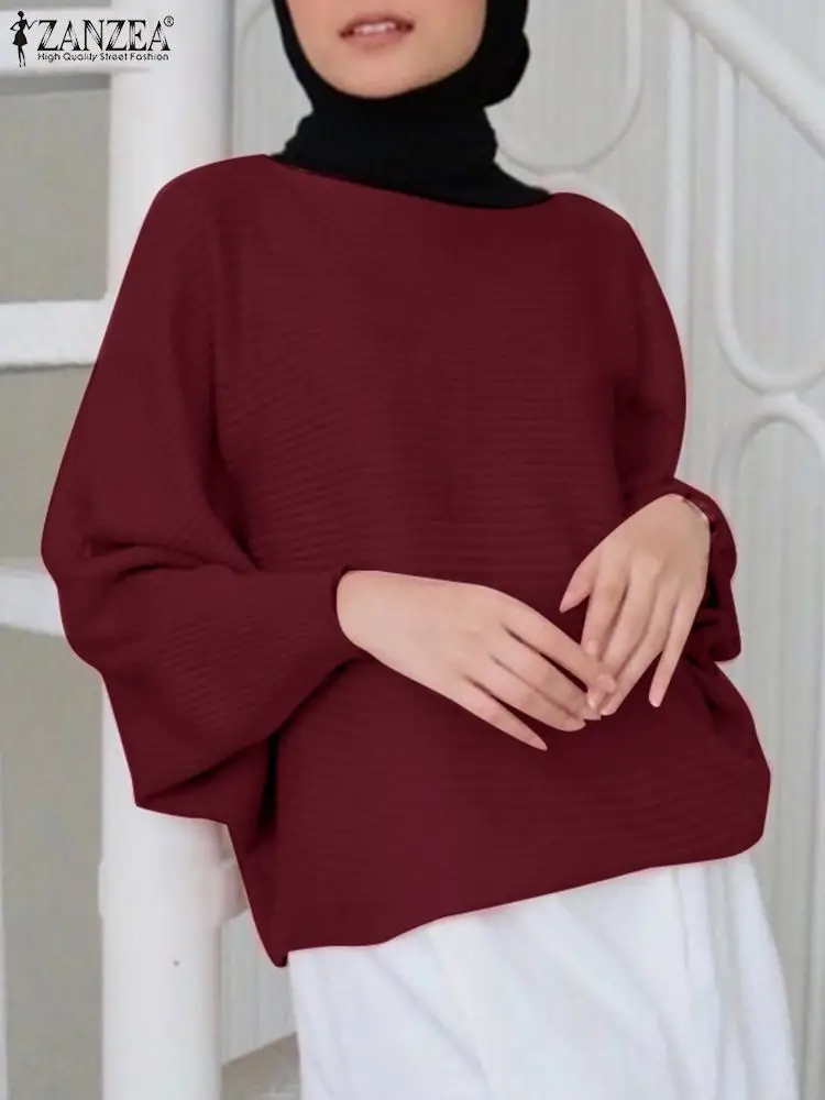 

ZANZEA Fashion Women Blouse Spring Solid Loose Tops Elegant O Neck Long Sleeve Work Blusas Casual Muslim Ramadan Turkey Shirt