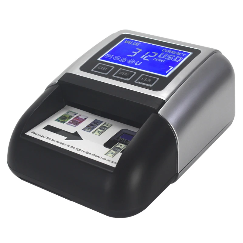 Automatic Counterfeit Bill Detector for USD and EUR Money in 4-Way - Money Counter Machine with Color Display, by UV/MG/IR/ Size