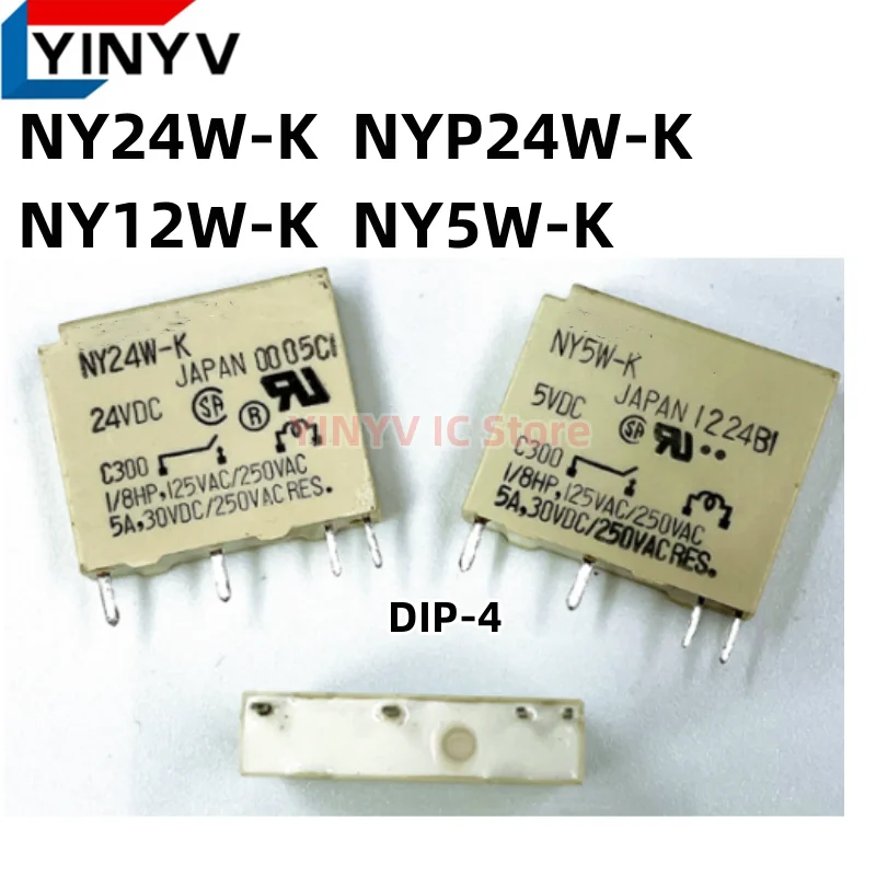 10Pcs NY24W-K NY12W-K NY5W-K NYP24W-K NY24W NY12W NY5W NYP24W 5V 12V 24V DC Relay 5A 250VAC 4 Pins DIP-4 100% New original